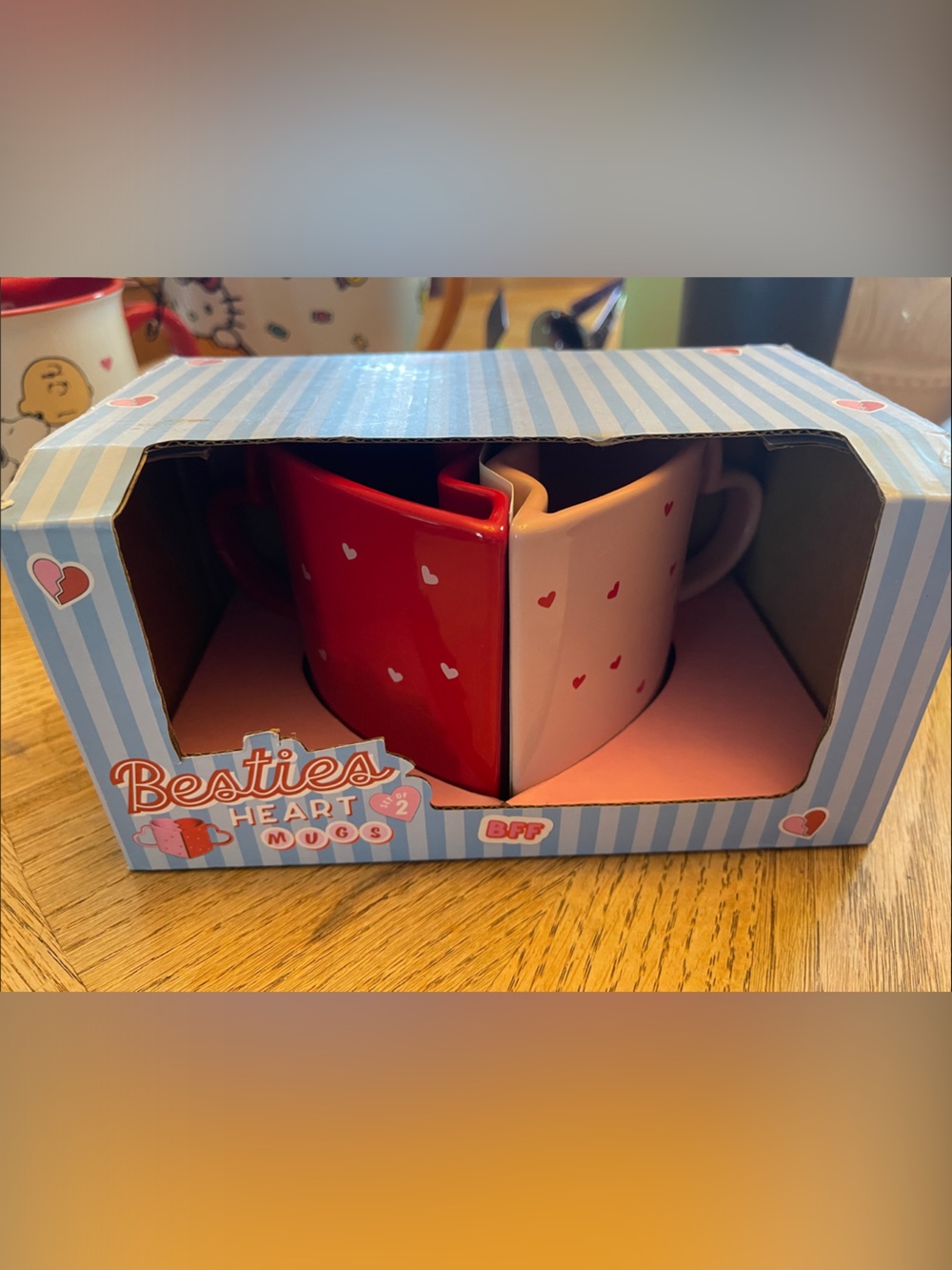 Heart Mugs Set - Red & Pink Ceramic Best Friend Coffee Mugs